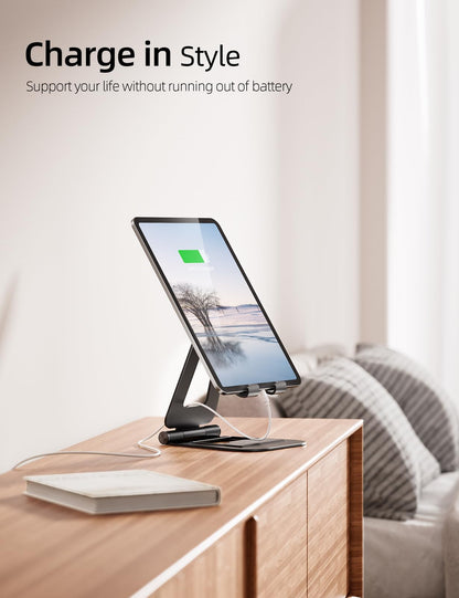 Nulaxy Aluminum Dual Foldable iPad Stand, Fully Adjustable Desktop Tablet Holder, iPad Accessories Office Compatible with 4-11" Mobile Devices Kindle, iPad Pro/Air/Mini, iPhone Pro/Max/Plus, Black