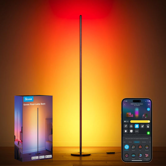 Govee Floor Lamp Basic, 1000lm LED Corner Lamp Compatible with SmartThings, Matter, Alexa, Standing Lamp with Music Mode and 16 Million DIY Colors, 85 Dynamic Scene, Modern Floor Lamp for Living Room