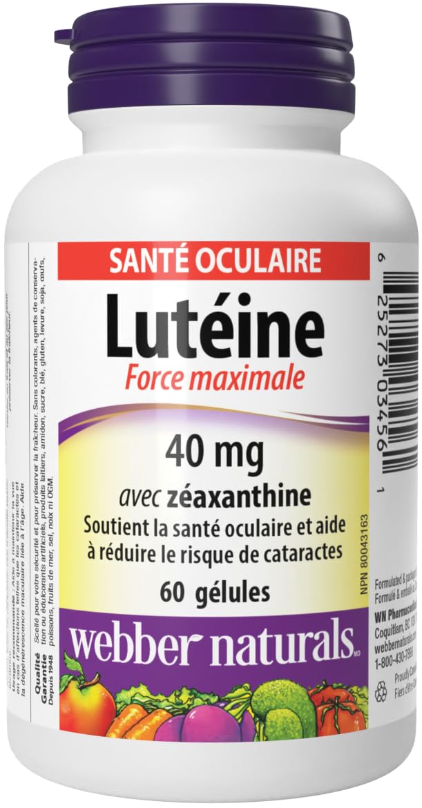 Webber Naturals Lutein 40 mg, 60 Softgels, Extra Strength Eye Support Supplement with Zeaxanthin - Available at All In One Marketplace Canada
