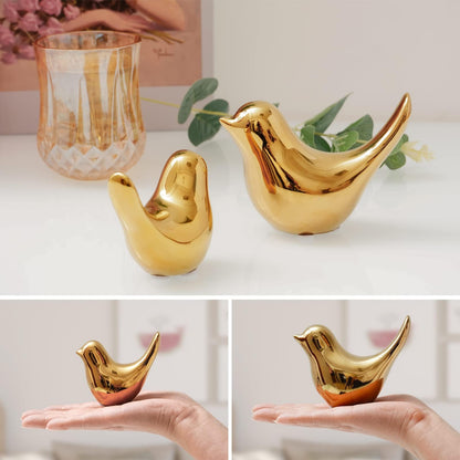 2Pcs Gold Ceramic Bird Figurines, Shiny Metallic Decorative Bird Sculptures for Home, Shelf, Desk, Table, Holiday and Party Decor, Premium Gift for Living Room Bedroom Office 🍁 All In One Marketplace Canada