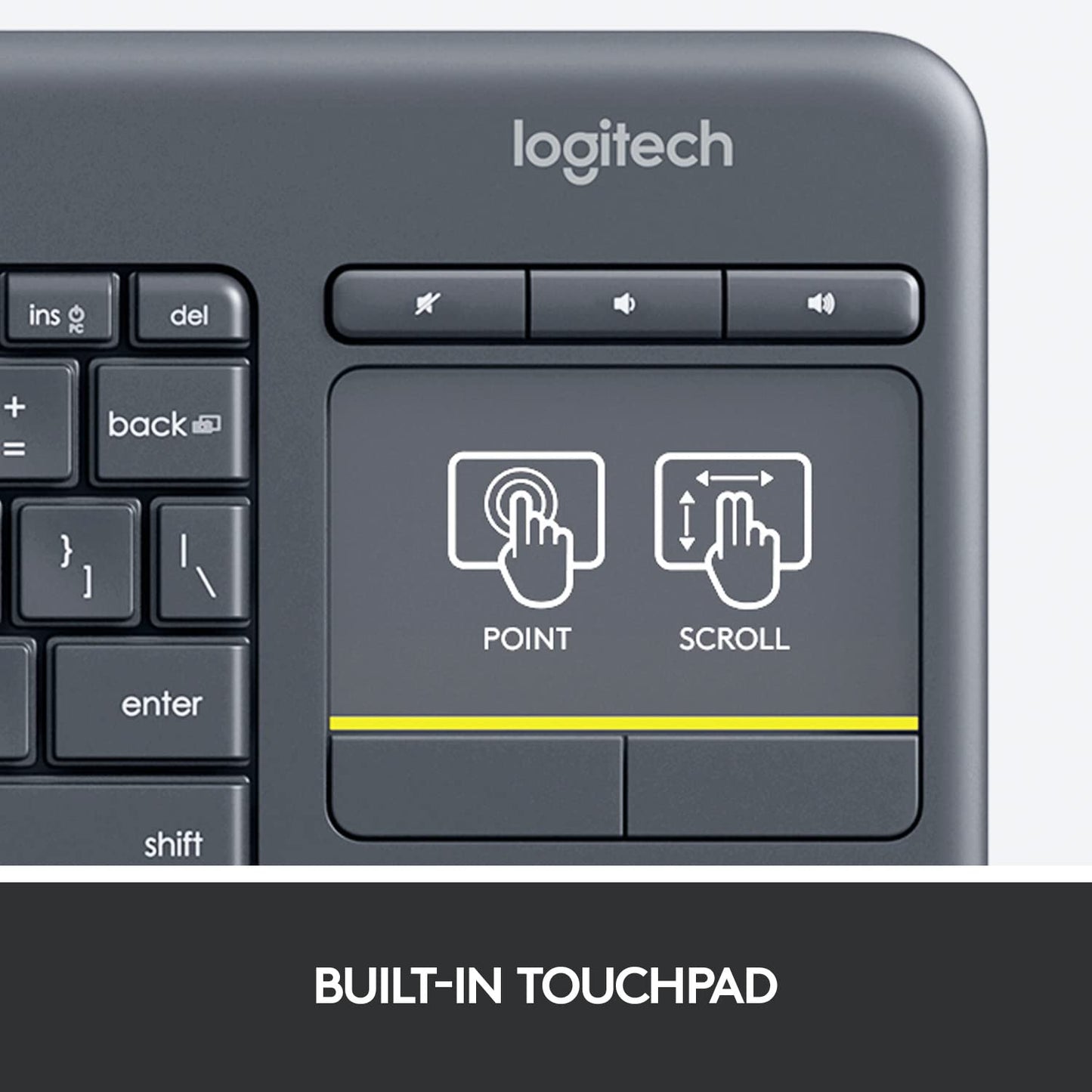 Logitech K400 Plus Wireless Touch TV Keyboard with Easy Media Control and Built-in Touchpad, HTPC Keyboard for PC-Connected TV, Windows, Android, ChromeOS, Laptop, Tablet - Black - Available at All In One Marketplace Canada