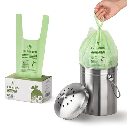 SUPERBIO Compostable Food Scrap Bags, 6L, Small Compost Bags for Counter Top Compost Bin, 50 Count, BPI & OK compost INDUSTRIAL Certified - Available at All In One Marketplace Canada