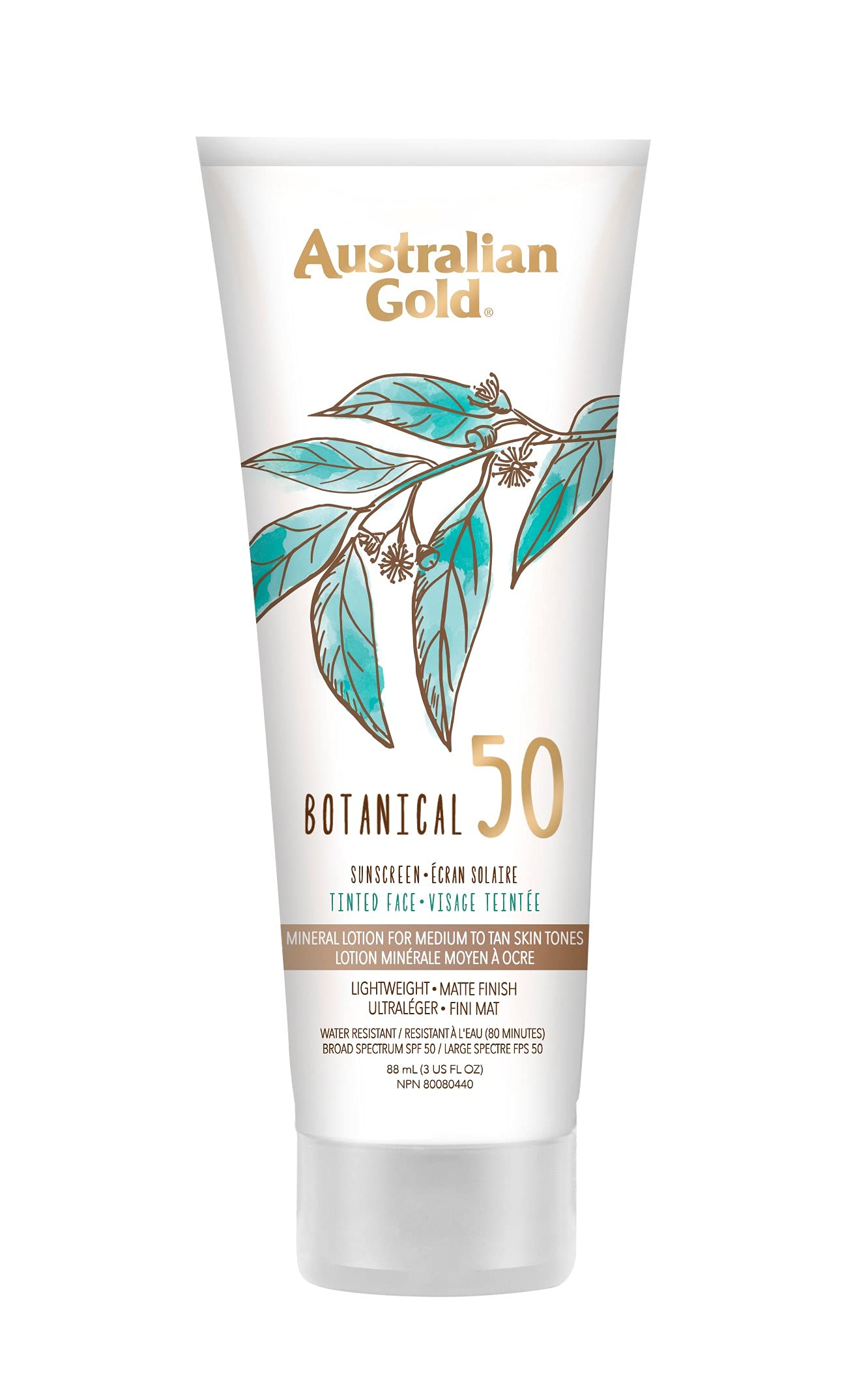 Australian Gold SPF 50 Botanical Tinted Mineral Suncreen for Medium to Tan Skin Tones, 88 ml (Pack of 1) - Available at All In One Marketplace Canada