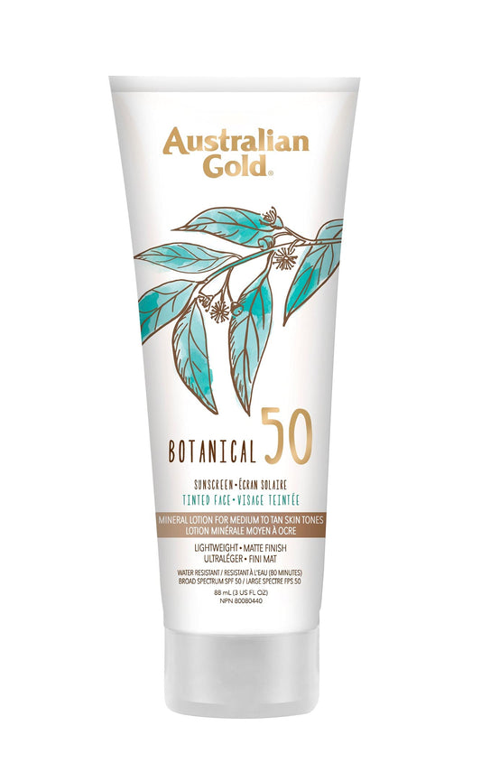 Australian Gold SPF 50 Botanical Tinted Mineral Suncreen for Medium to Tan Skin Tones, 88 ml (Pack of 1) - Available at All In One Marketplace Canada