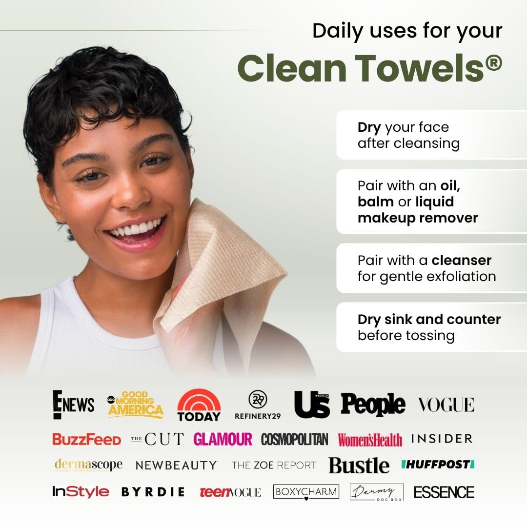 Clean Skin Club Bamboo Viscose Clean Towels® XL 100% USDA Biobased Face Towel, Disposable Face Towelette, Makeup Remover Dry Wipes, Ultra Soft, 50 Ct, 1 Pack - Available at All In One Marketplace Canada