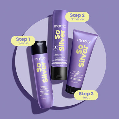 Matrix So Silver Purple Conditioner, Neutralizes Yellow Tones, For Blonde, Grey, and Platinum Hair, Color Depositing and Pigmented Conditioner For Color Treated Hair, Salon, Vegan - Available at All In One Marketplace Canada