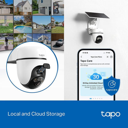 Tapo Solar-Powered Pan/Tilt Outdoor Security Camera Kit, Wireless, 2K 3MP, 360° AI Tracking, No Monthly Fee, Person Detection, Color Night Vision, SD/Cloud Storage 512GB, Works w/Alexa & Google Home