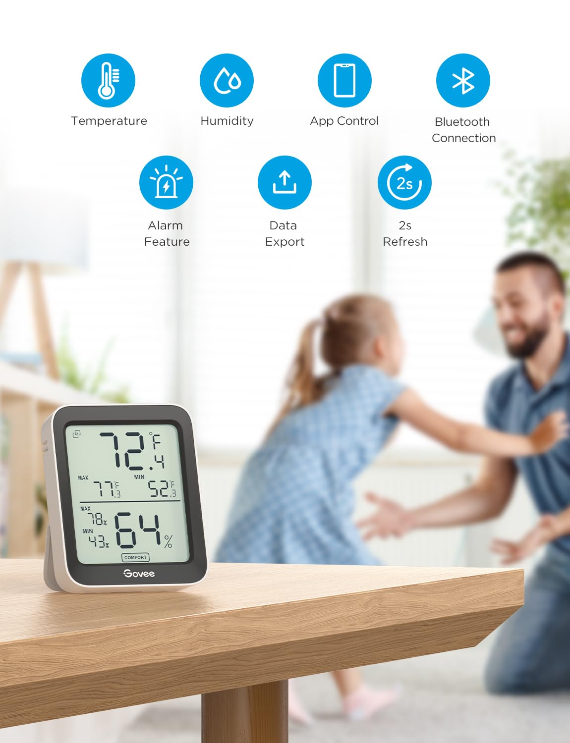 Govee Bluetooth Hygrometer Thermometer, Room Temperature Humidity Meter with APP Alerts and Data Storage, 50m Bluetooth Range, Large LCD Display, Humidity Monitor Sensor for Baby Greenhouse Garage