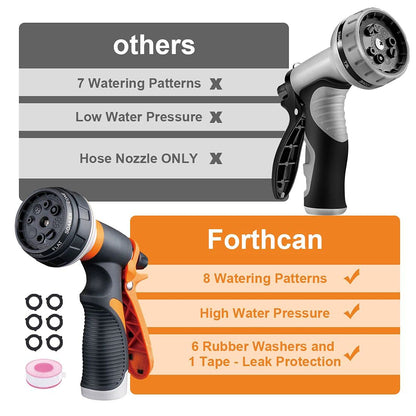 Forthcan Garden Hose Nozzle - 2 Pack Hand Sprayer With 8 Patterns for Watering, Car Wash, Cleaning and Showering Dogs & Pets (Orange)