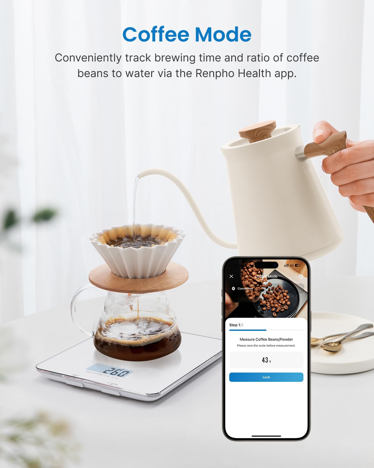 RENPHO Smart Food Nutrition Kitchen Scale, Food Scale for Food Ounces and Grams, Coffee Scale with Timer, Nutritional Calculator for Keto, Macro, and Calorie with Smartphone App, White - Available at All In One Marketplace Canada