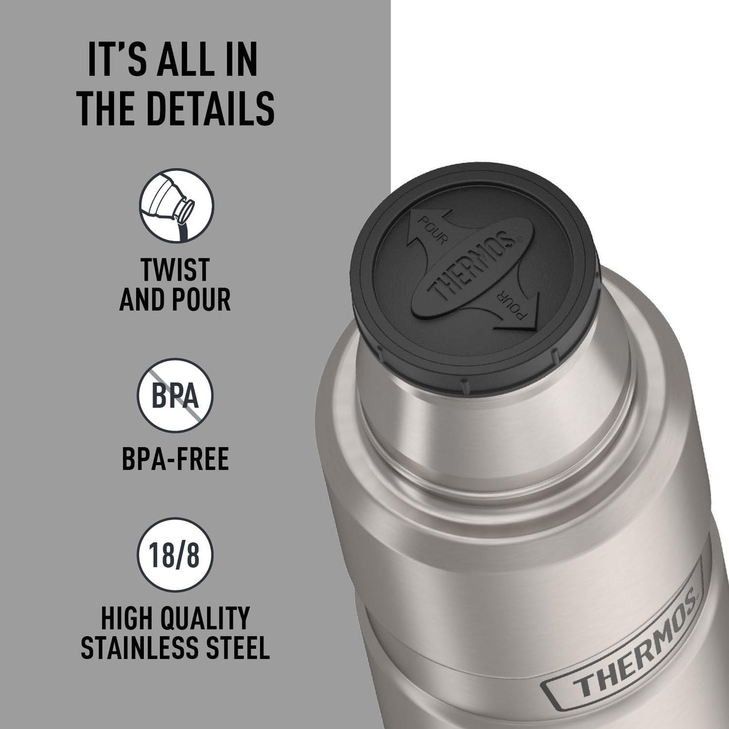 THERMOS Stainless King Beverage Bottle, 16oz, Matte Steel Thermos