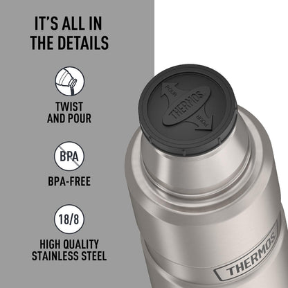 THERMOS Stainless King Beverage Bottle, 16oz, Matte Steel Thermos