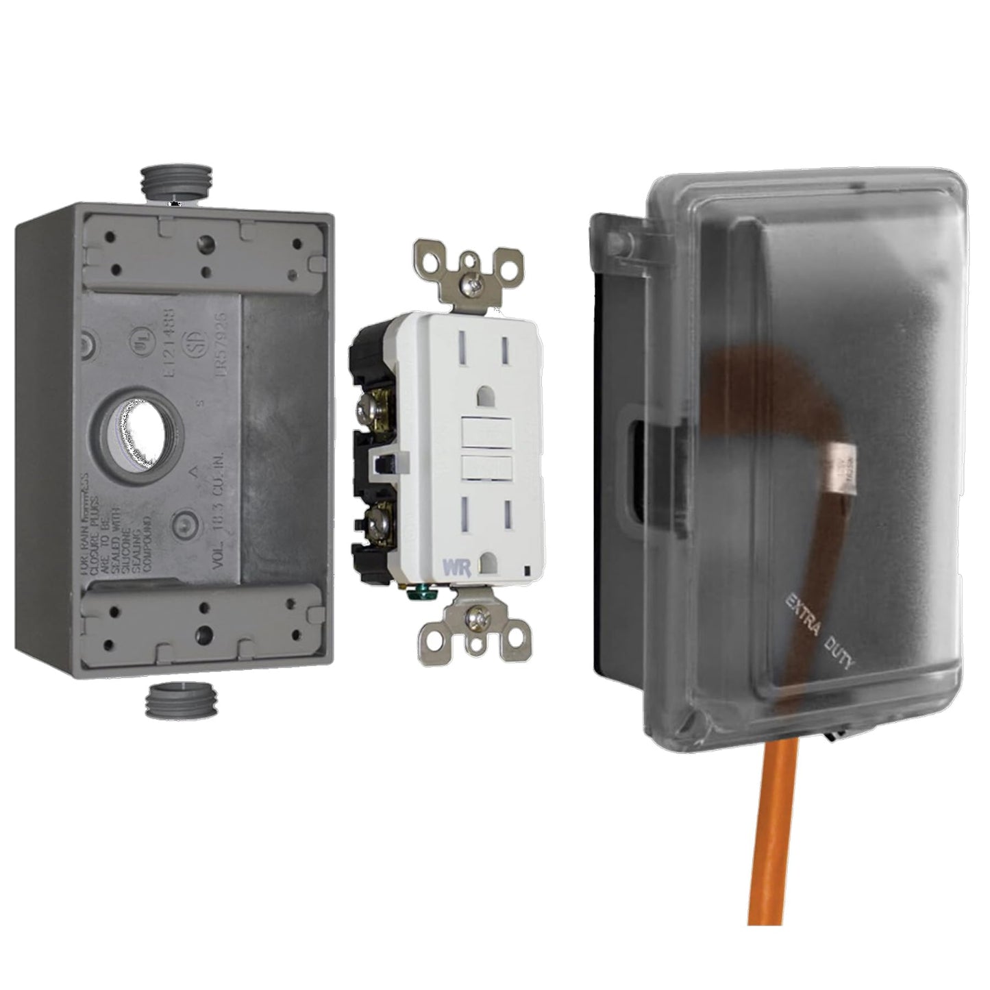 Sigma Engineered Solutions 16801 Non-Metallic Weatherproof Outdoor Electrical Outlet Kit w/Extra Duty Cover, Box and 15 Amp GFCI Receptacle, in-USE, Clear/Gray, 1 Gang, Lockable with Patented Hinge Sigma Engineered Solutions