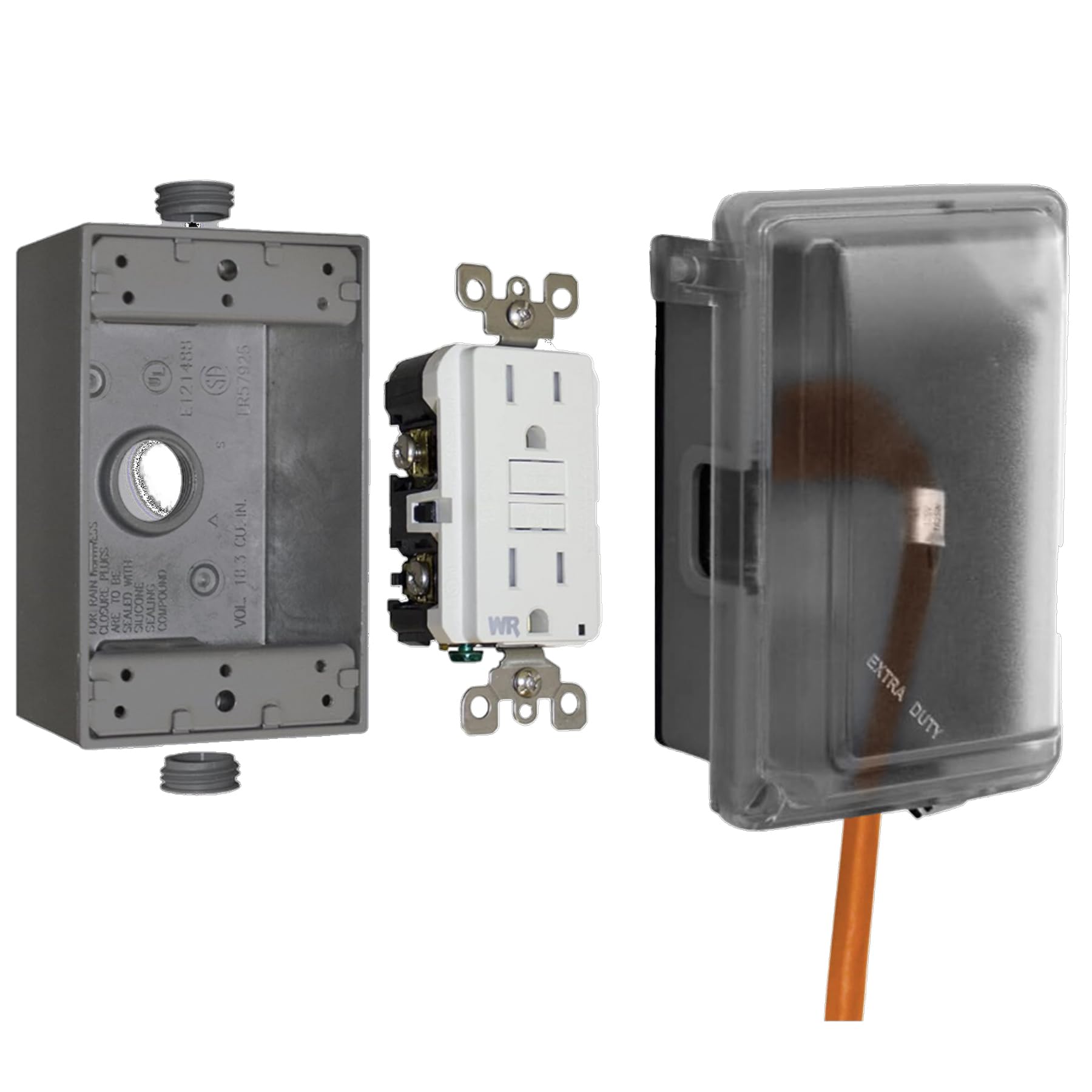 Sigma Engineered Solutions 16801 Non-Metallic Weatherproof Outdoor Electrical Outlet Kit w/Extra Duty Cover, Box and 15 Amp GFCI Receptacle, in-USE, Clear/Gray, 1 Gang, Lockable with Patented Hinge Sigma Engineered Solutions