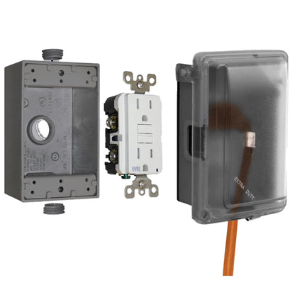 Sigma Engineered Solutions 16801 Non-Metallic Weatherproof Outdoor Electrical Outlet Kit w/Extra Duty Cover, Box and 15 Amp GFCI Receptacle, in-USE, Clear/Gray, 1 Gang, Lockable with Patented Hinge Sigma Engineered Solutions