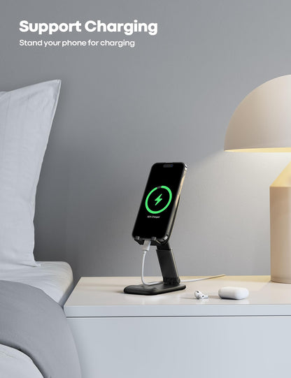 Lamicall Foldable Phone Stand for Desk - Height Adjustable Cell Phone Holder Portable Cellphone Cradle Desktop Dock Mom Gift Compatible with iPhone 14 15 16 17 Pro Max Plus Air, S24 S25 Ultra, 4-8"