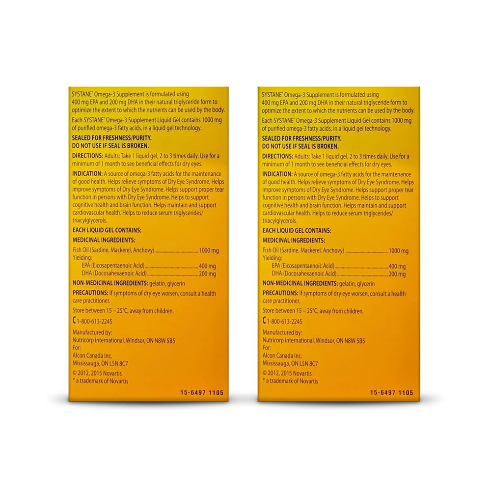 Systane Omega-3 Supplement for Dry Eyes, Eye Supplement for Adults, Tear Film Support, Tear film Support, Ocular Supplement for Dry Eyes - 60 Liquid Gels - Available at All In One Marketplace Canada