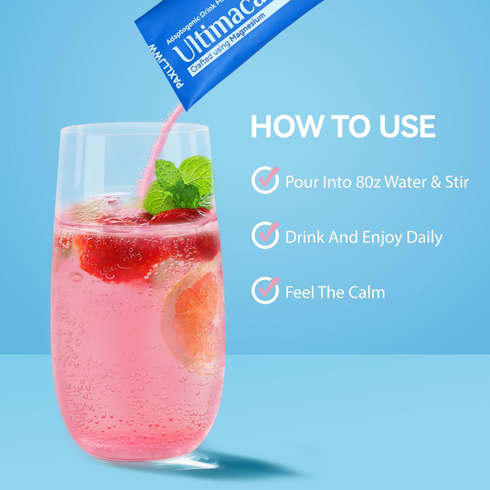 Ultimacalm Super Drink Packets – Sugar-Free Raspberry Lemonade Electrolytes, 30 Sticks