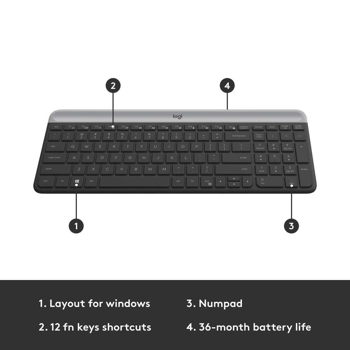 Logitech MK470 Slim Wireless Combo Compact Keyboard and Mouse - Graphite