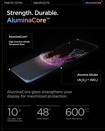 Spigen AluminaCore Tempered Glass Screen Protector [GlasTR EZ FIT] designed for Pixel 10 Pro | Pixel 10 | Pixel 9 Pro | Pixel 9 [2 Pack] Aluminum-Enhanced Durability and Impact Resistance