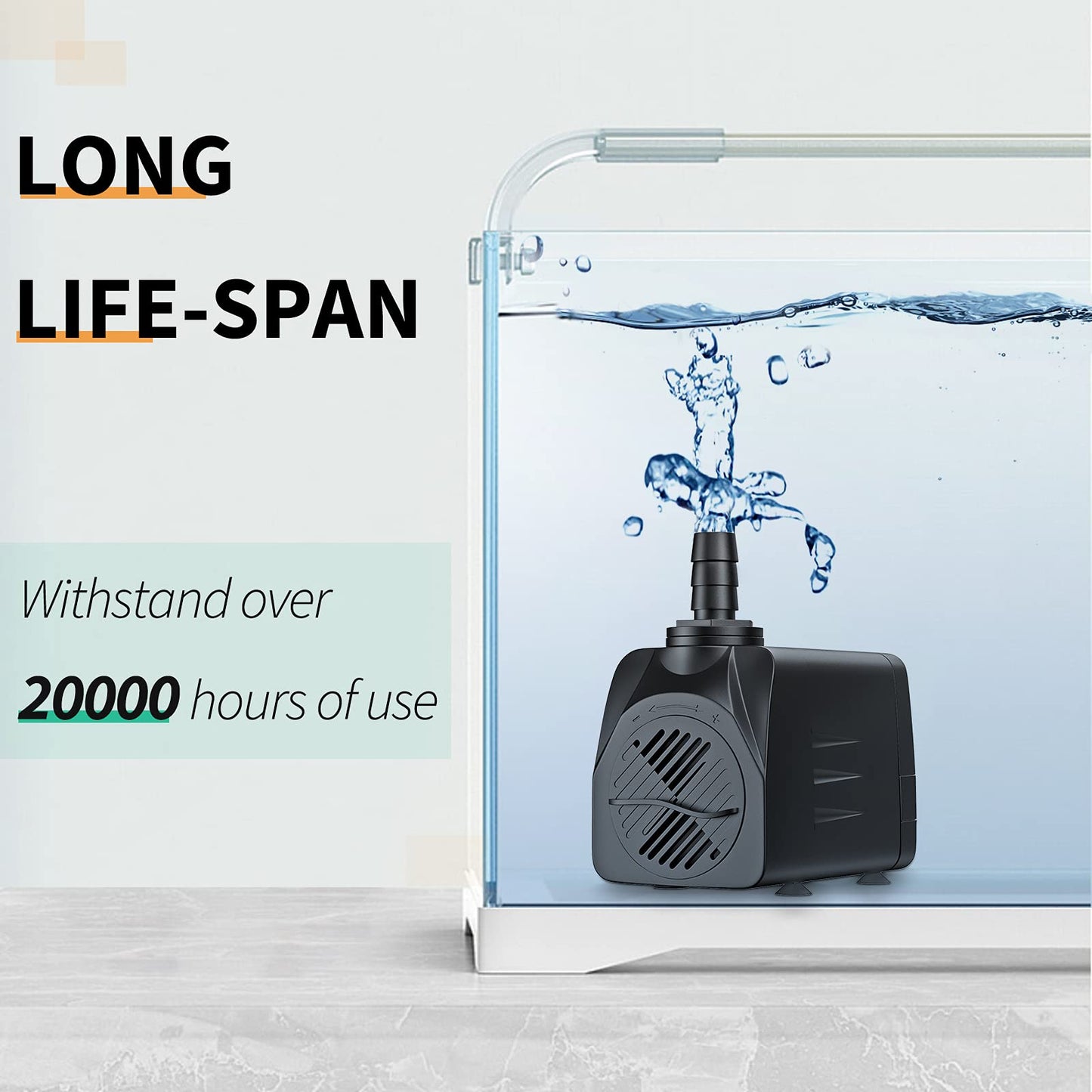 Pawfly 400 GPH Submersible Water Pump 25W 7ft. High Lift Quiet Pump with 6ft Power Cord for Fountain Aquarium Fish Tank
