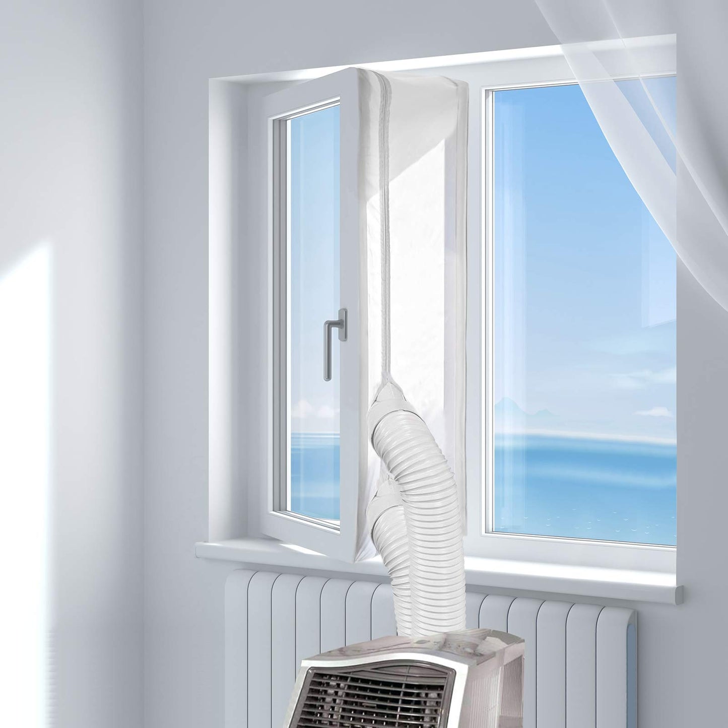 HOOMEE 300CM (118 inch ) Universal Window Seal for Portable Air Conditioner And Tumble Dryer Works with Every Mobile Air-Conditioning, Easy to Install Air Exchange Guards With Zip and Adhesive Fastener