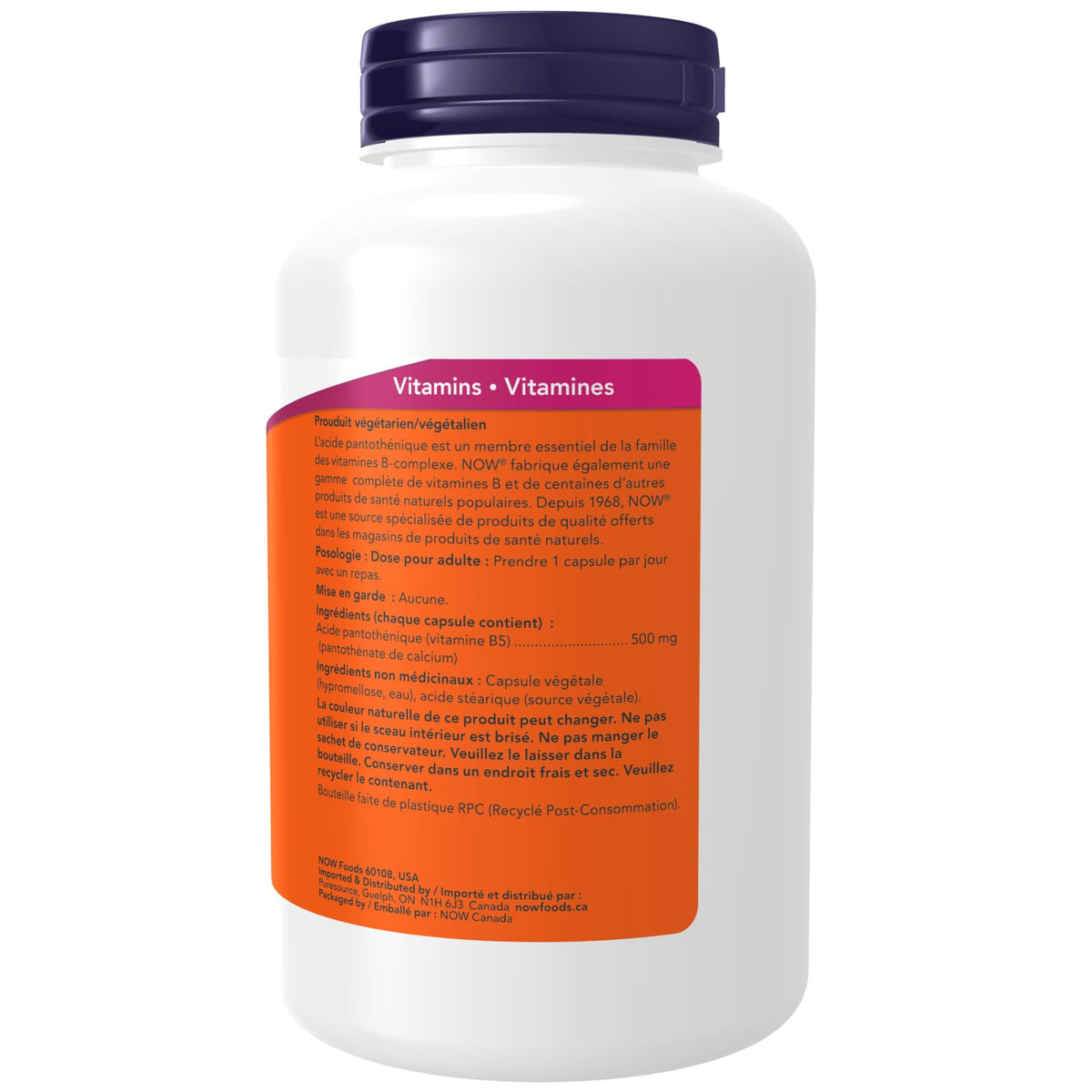NOW Supplements, Pantothenic Acid (Vitamin B-5) 500 mg, B-Complex Vitamin, 250 Capsules