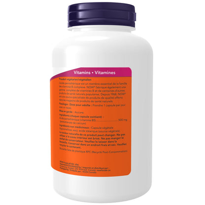 NOW Supplements, Pantothenic Acid (Vitamin B-5) 500 mg, B-Complex Vitamin, 250 Capsules