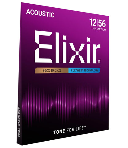 Elixir 80/20 Bronze Acoustic Guitar Strings with Polyweb Coating - Light-Medium 12-56
