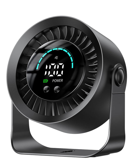 DIGIX Rechargeable USB Desk Fan for Bedroom, 100 Speeds, 360° Rotation, Wall Mounted Design Small Portable Table Fan with LED Display, Quiet Personal Desktop Cooling Fans for Home Office (Black) - Available at All In One Marketplace Canada