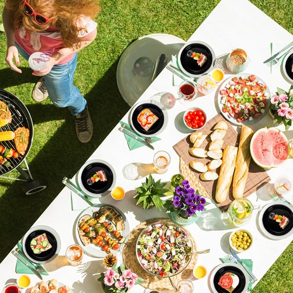 Coloch 200 Pieces 6 Inch Black Disposable Plates, Plastic Dessert Plates Bulk Round Party Plate Multi-Purpose Appetizer Plates for Cake, Dessert, Fruit, Barbecue, Party, Picnic, Wedding 🍁 All In One Marketplace Canada