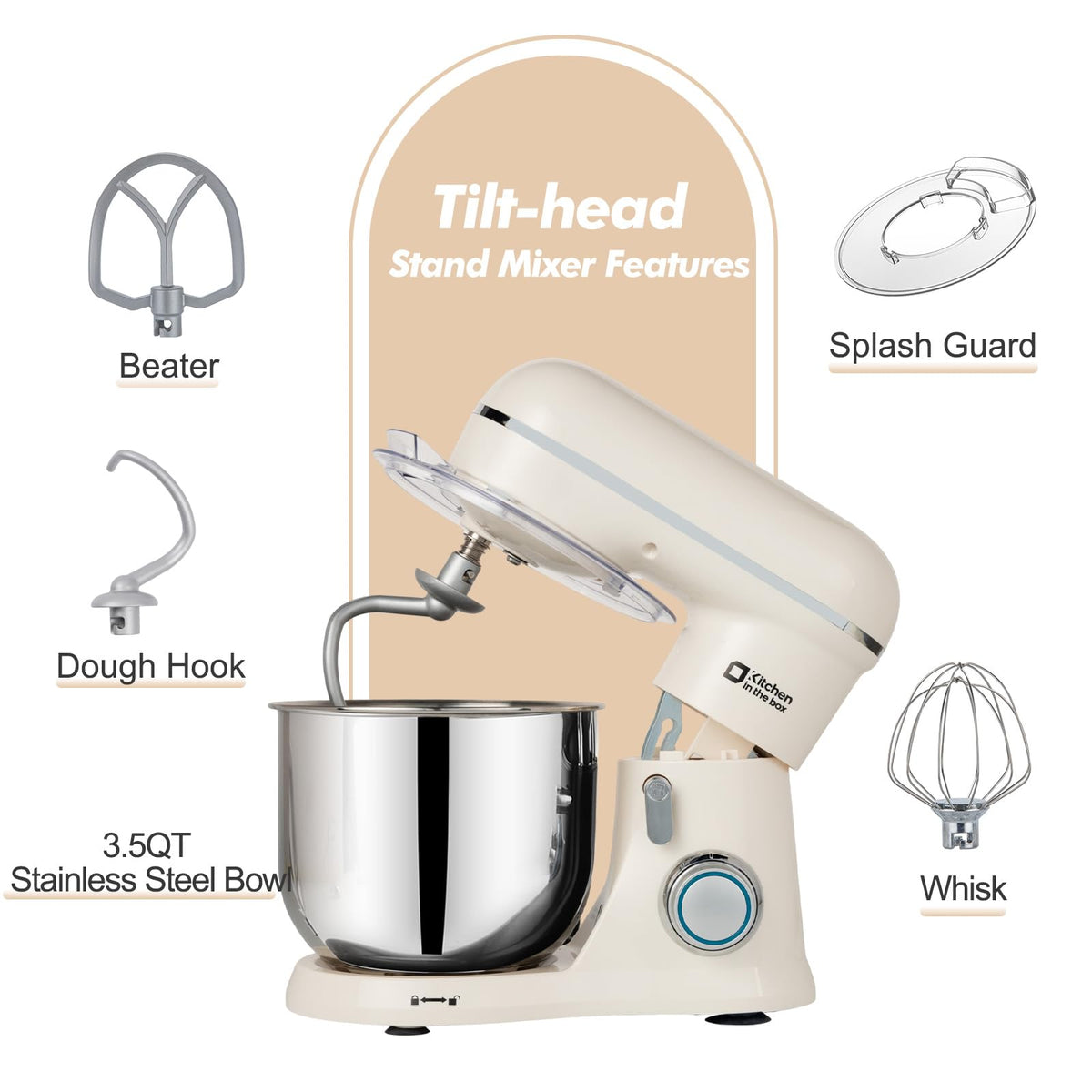 Kitchen in the Box Mini 3.5 QT, 10-Speed Tilt-Head Stand Mixer(Cream White) 🍁 All In One Marketplace Canada