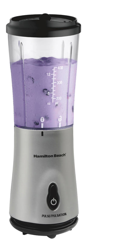 Hamilton Beach Personal Blender for Smoothies & Shakes, Portable Single Serve Blender with Travel Lid, 14 oz BPA-Free Jar, 175W, Compact Countertop Blender, Silver, 51107C 🍁 All In One Marketplace Canada