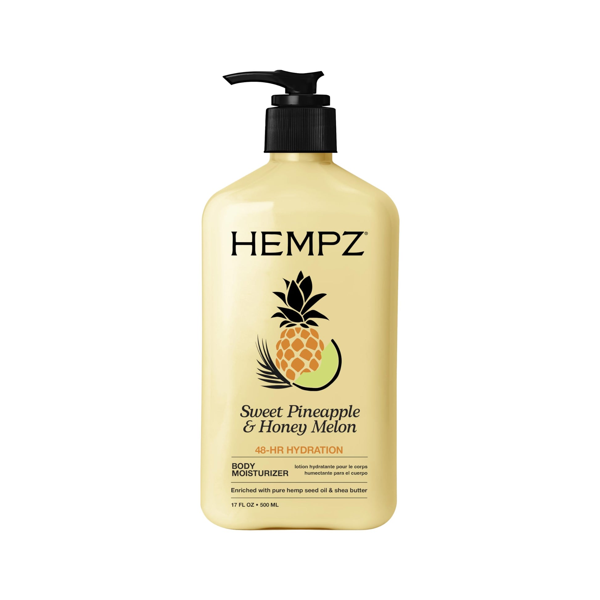 Hempz Sweet Pineapple & Honey Melon Moisturizing Skin Lotion, Natural Hemp Seed Herbal Body Moisturizer with Jojoba, Natural Extracts, Vitamin A and E, 17 oz