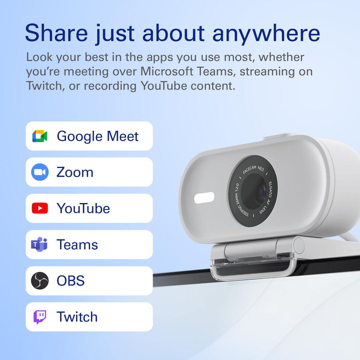 Elgato Facecam Neo, Full HD Webcam with Privacy Shutter
