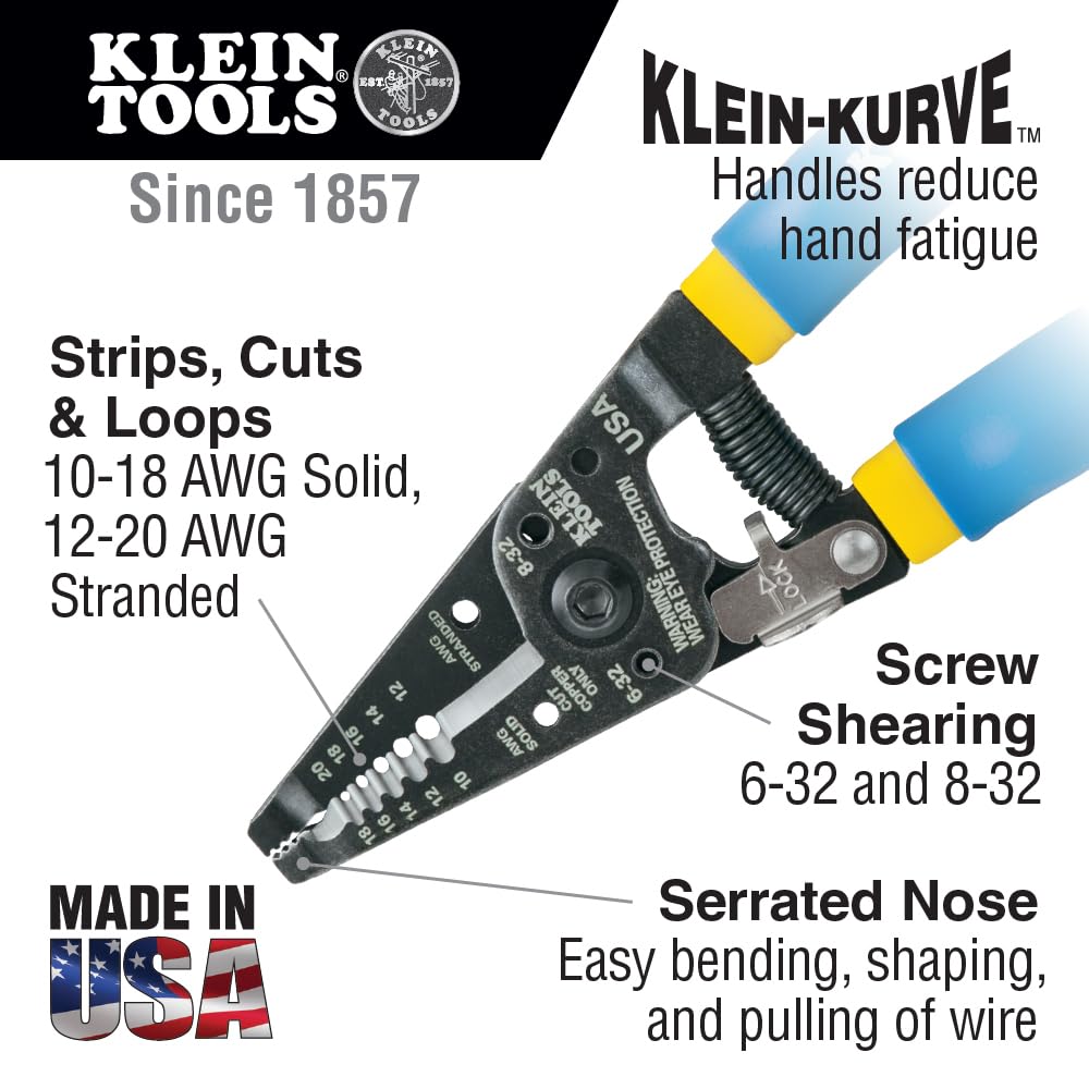 Klein Tools 11055EP Wire Cutter and Stripper, Stranded and Solid Wire Cutter, Cuts Copper, Blue KLEIN TOOLS