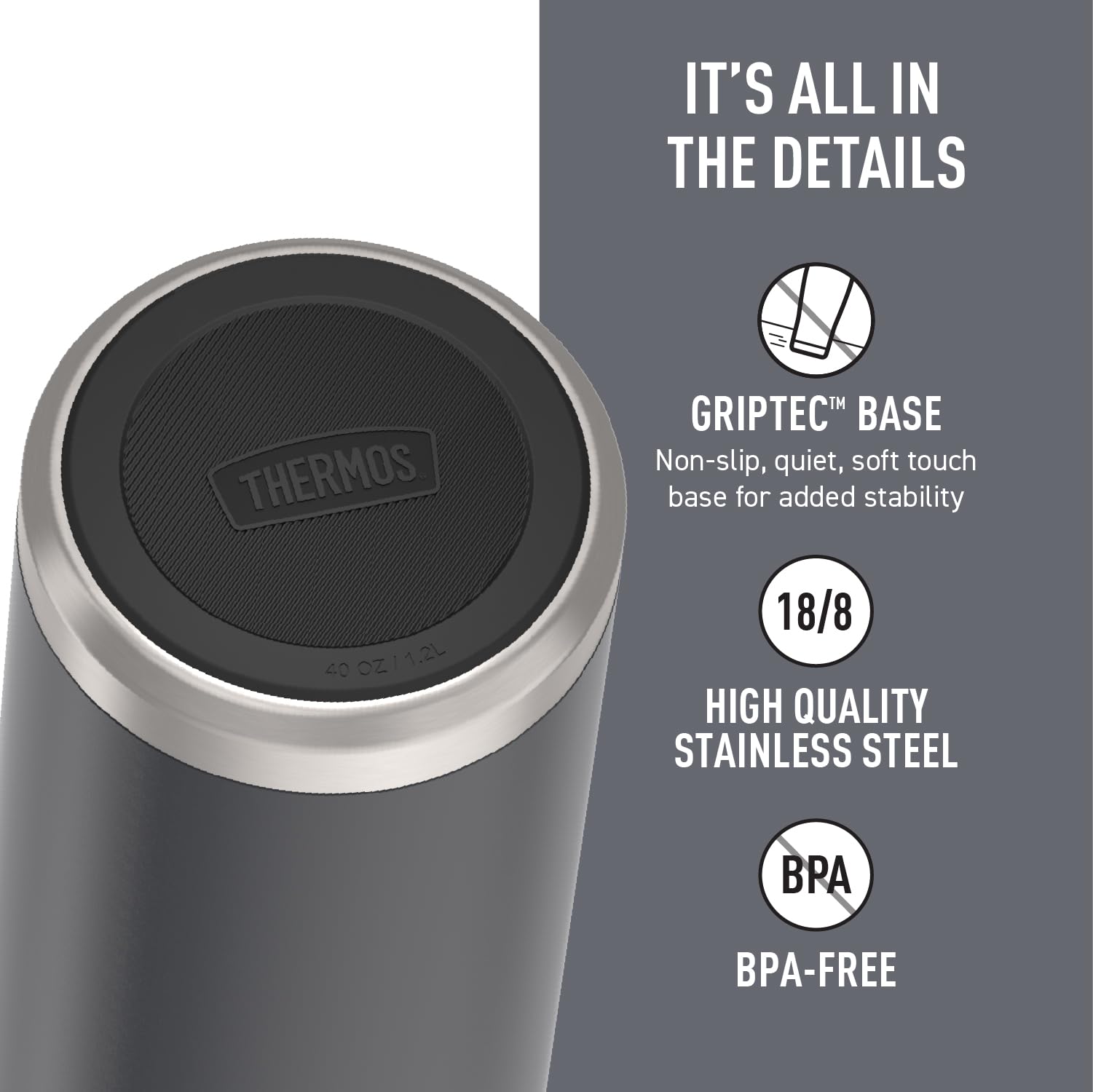 THERMOS, ICON Series, Stainless Steel Beverage Bottle, Granite, 1.2 L Thermos