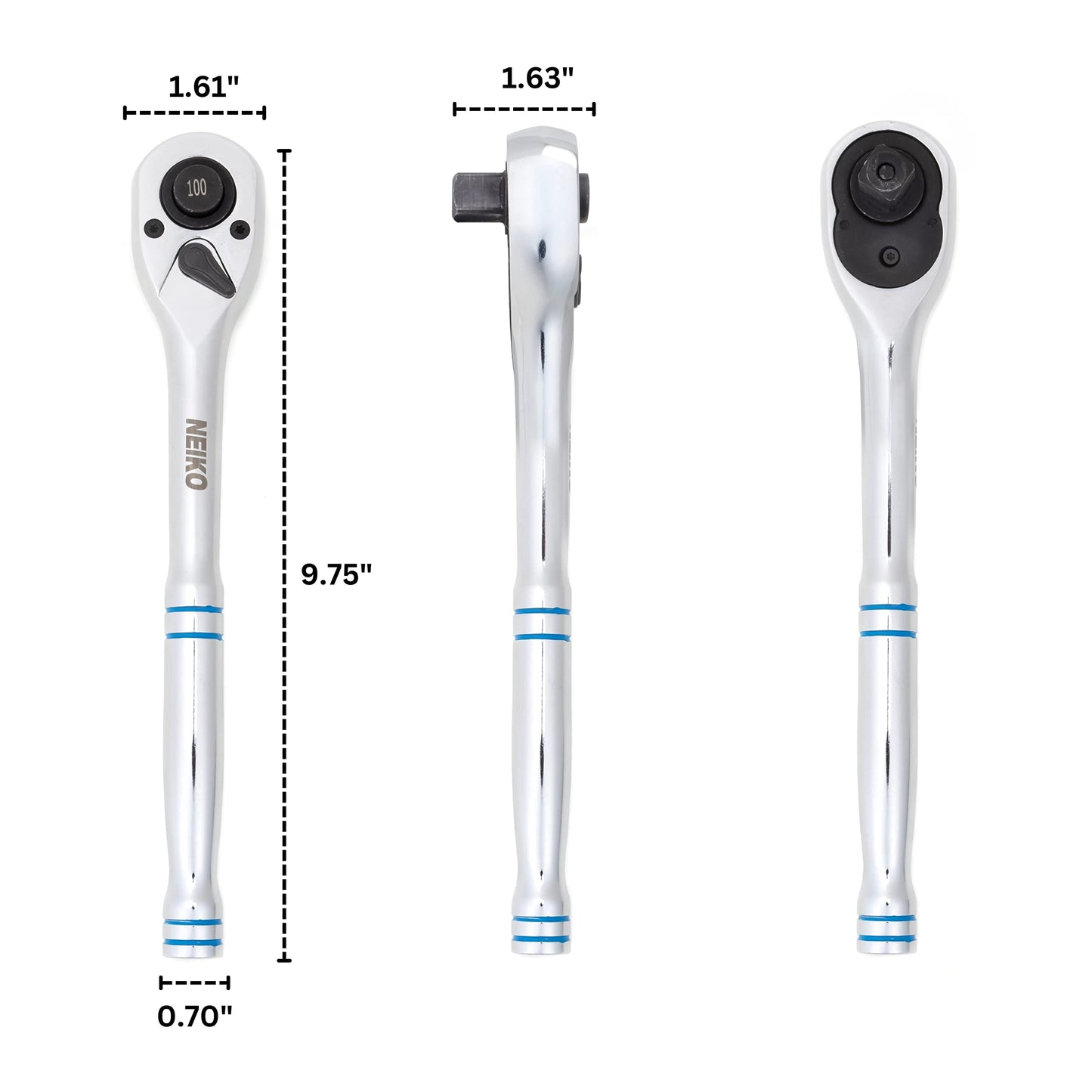 Neiko 03117A 1/2 Inch Ratchet Wrench, 100-Tooth Reversible Ratchet, 3.6 Degree, Quick Release 1/2 Drive Ratchet, 10" Long Handle Ratchet, Oval Head Socket Wrench, CR-V Steel Half Inch Rachet Wrench 🍁 All In One Marketplace Canada