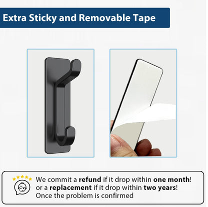 Self Adhesive Hooks for Hanging, Waterproof Towel Hook for Bathroom, Black Wall Hanger for Shower, Coat, Door, Robe, Sticky and Heavy Duty, 6-Pack