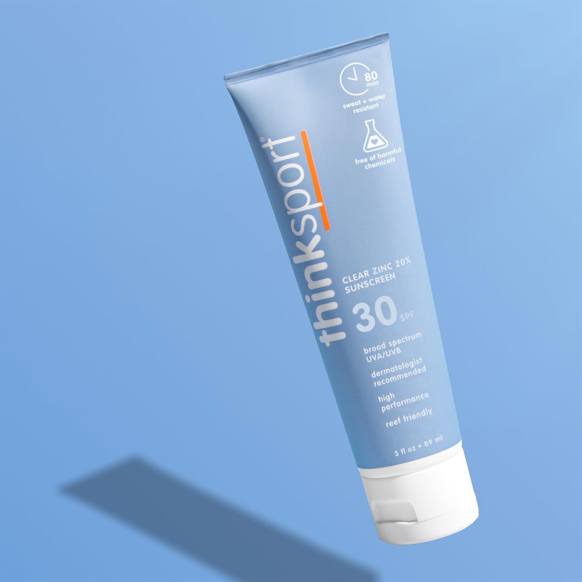 Thinksport Mineral Sunscreen, SPF 30 Clear Zinc Oxide Sunscreen, 3 Fl Oz, Water Resistant Reef Safe Sunscreen, Vegan Broad Spectrum body & face sunscreen sun lotion THINK