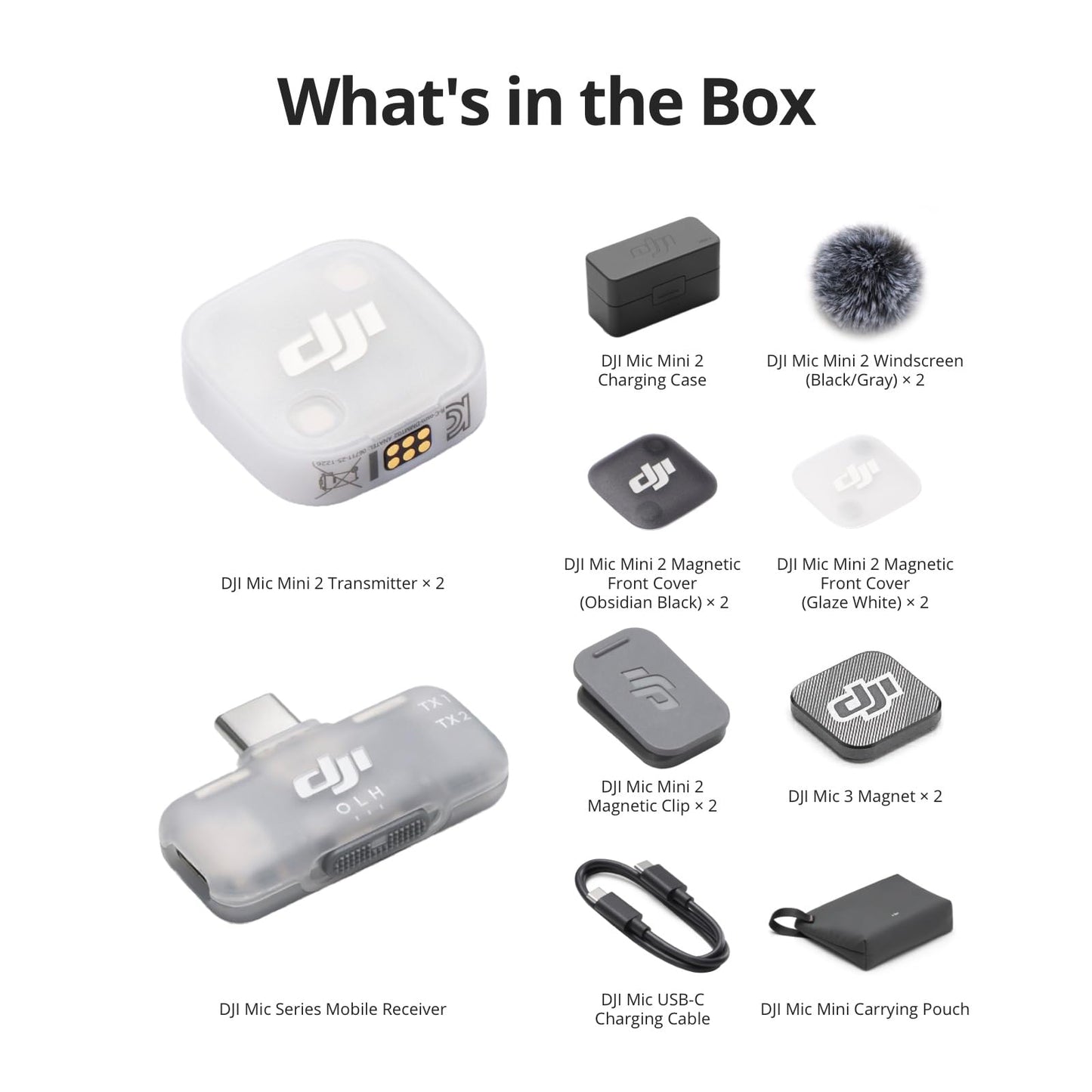 DJI Mic Mini 2 (2 émetteurs + 1 récepteur mobile + étui de charge), micro-cravate sans fil pour vlogging pour iPhone/Android/appareil photo, microphone Bluetooth, Plug-and-Play, 90h d'autonomie, streaming, suppression du bruit