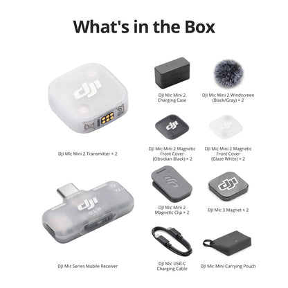 DJI Mic Mini 2 (2 émetteurs + 1 récepteur mobile + étui de charge), micro-cravate sans fil pour vlogging pour iPhone/Android/appareil photo, microphone Bluetooth, Plug-and-Play, 90h d'autonomie, streaming, suppression du bruit