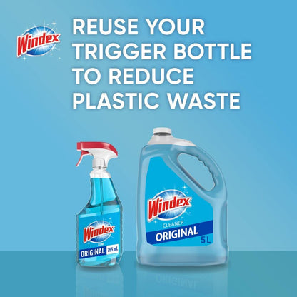 Windex Original Blue Window, Glass and Mirror Cleaner Refill, Removes Fingerprints, Smudges, and Smears, Surface Cleaner Shine Spray, 5L - Available at All In One Marketplace Canada