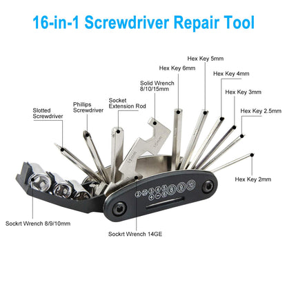 CHUMXINY Bike Repair Kit, 16-in-1 Tool, 120Psi Mini Bicycle Pump, Bicycle Tire Patch Kit, Blue Aluminum Alloy, for Mountain & Road Bikes - Available at All In One Marketplace Canada