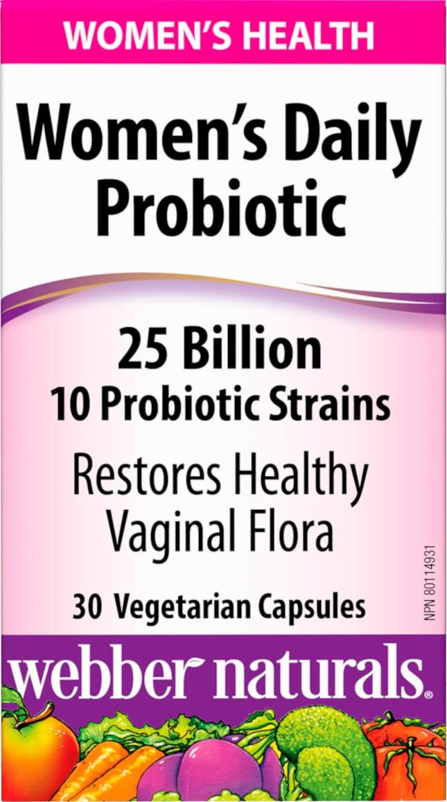 Webber Naturals Probiotic Women’s Daily, 25 Billion Active Cells per Capsule, 10 Probiotic Strains, 30 Capsules, Helps Restore Healthy Vaginal Flora, Vegan - Available at All In One Marketplace Canada