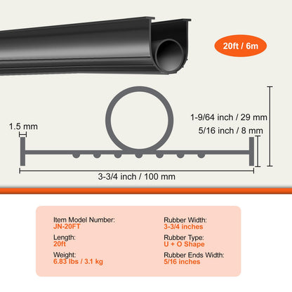 VEVOR Garage Door Seals Bottom Rubber, U Shape +O Ring Combination Garage Door Bottom Weather Seal, 20ft Weatherproofing Garage Door Seal, 5/16 inch T-ends and 3 3/4 inch Width, for Doors, Black VEVOR