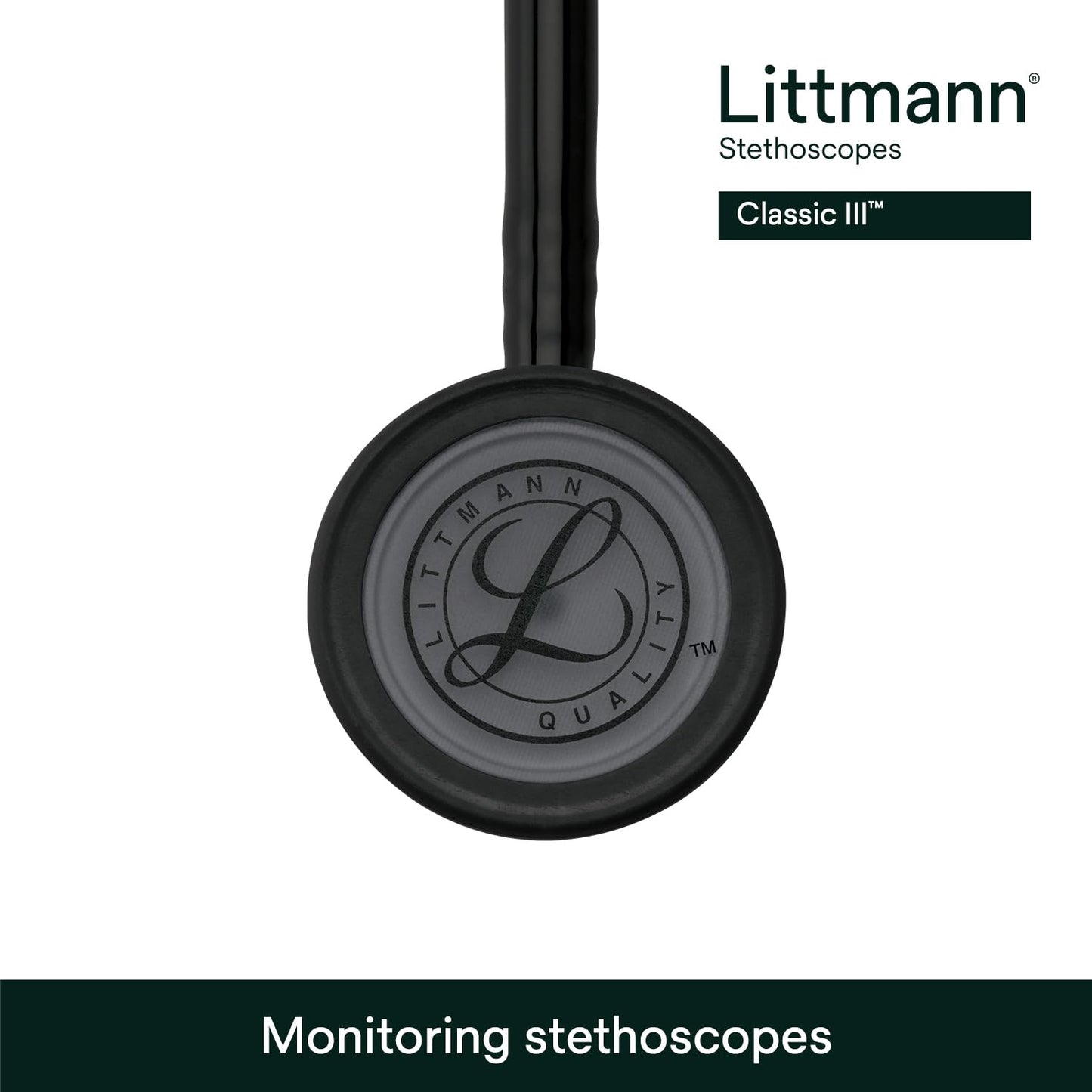 3M Littmann Classic III Monitoring Stethoscope, 5803, More Than 2X as Loud*, Weighs Less**, Stainless Steel Black-Finish Chestpiece, 69 cm (27") Black Tube, Stem and Headset