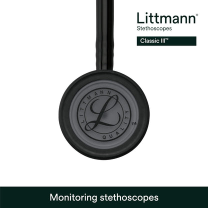 3M Littmann Classic III Monitoring Stethoscope, 5803, More Than 2X as Loud*, Weighs Less**, Stainless Steel Black-Finish Chestpiece, 69 cm (27") Black Tube, Stem and Headset