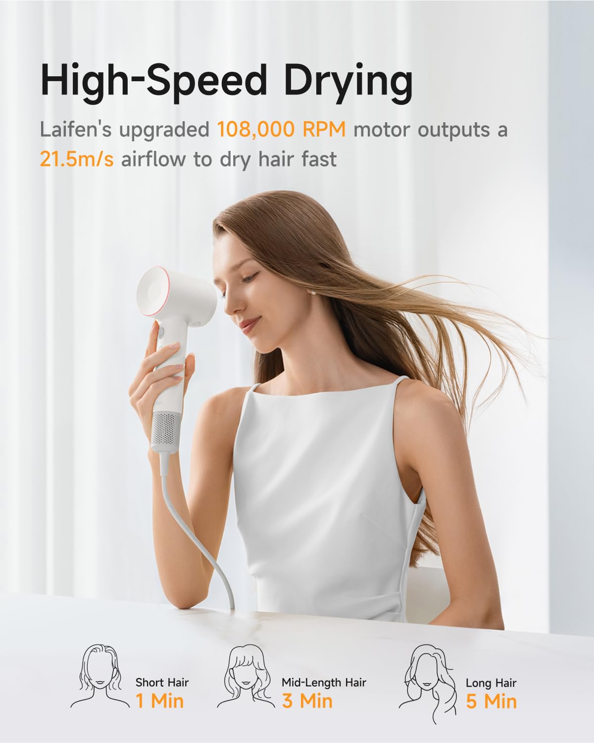 Laifen Hair Dryer SE 2, 200 Million Negative Ionic Blow Dryer with Child Mode and 108,000 RPM Brushless Motor, 1400W Powerful Fast Drying High-Speed Low Noise Hairdryer with Magnetic Attachments, HD130 - Available at All In One Marketplace Canada