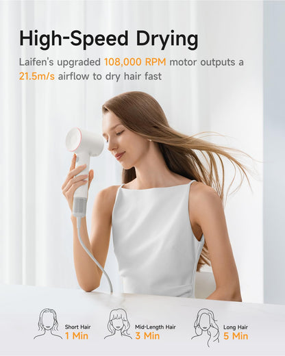 Laifen Hair Dryer SE 2, 200 Million Negative Ionic Blow Dryer with Child Mode and 108,000 RPM Brushless Motor, 1400W Powerful Fast Drying High-Speed Low Noise Hairdryer with Magnetic Attachments, HD130 - Available at All In One Marketplace Canada